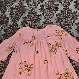 FIGUEROA AND FLOWER Blouse Embroidered Paisley Floral Peasant Top Medium Lined